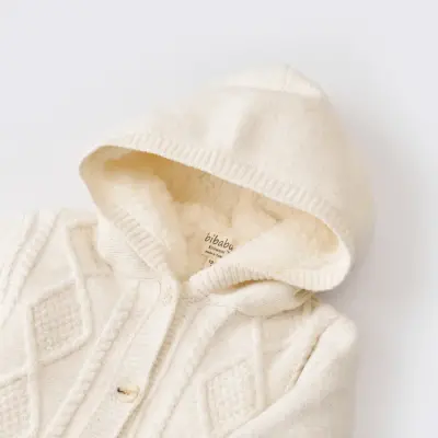 Bibaby Unisex Hırka Triko Desenli Welsoftlu Ekru - 10