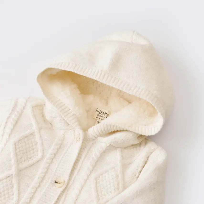 Bibaby Unisex Hırka Triko Desenli Welsoftlu Ekru - 10