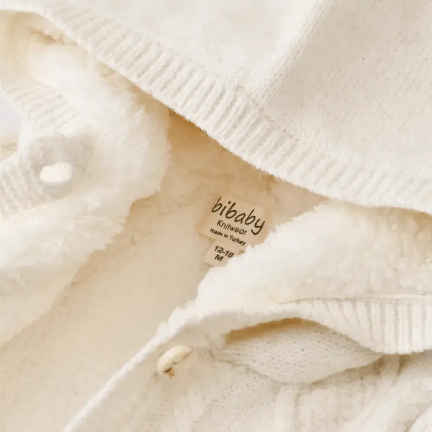 Bibaby Unisex Hırka Triko Desenli Welsoftlu Ekru - 12