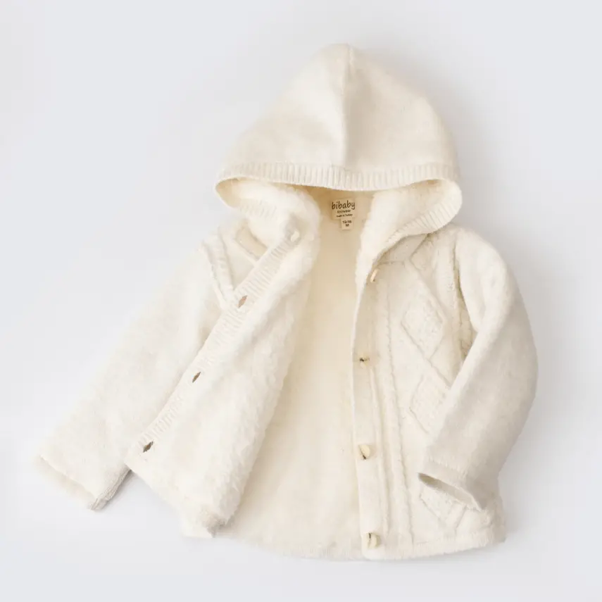 Bibaby Unisex Hırka Triko Desenli Welsoftlu Ekru - 9