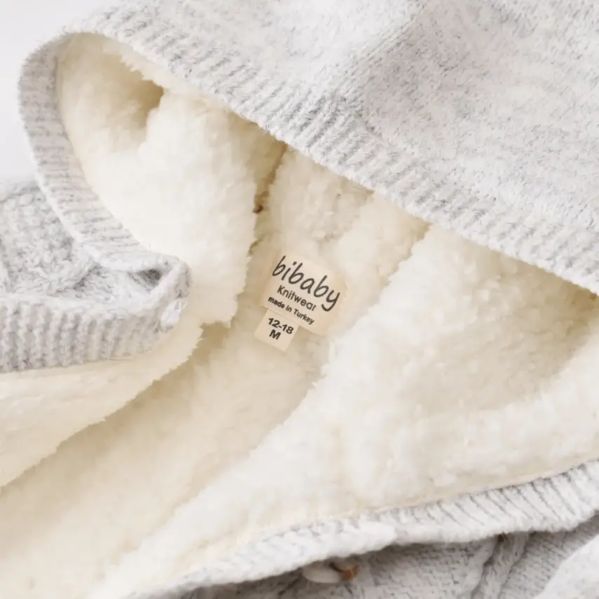 Bibaby Unisex Hırka Triko Desenli Welsoftlu Gri - 10