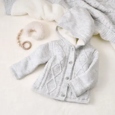 Bibaby Unisex Hırka Triko Desenli Welsoftlu Gri - 7