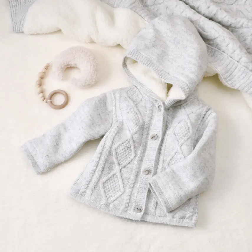 Bibaby Unisex Hırka Triko Desenli Welsoftlu Gri - 7