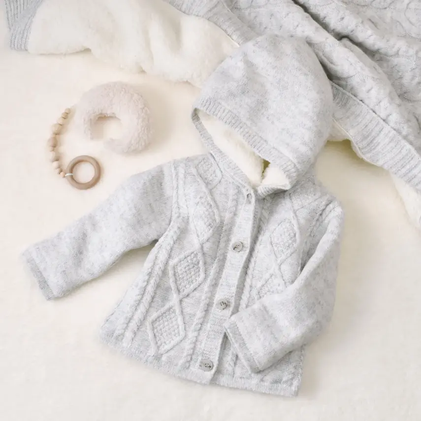 Bibaby Unisex Hırka Triko Desenli Welsoftlu Gri - 6