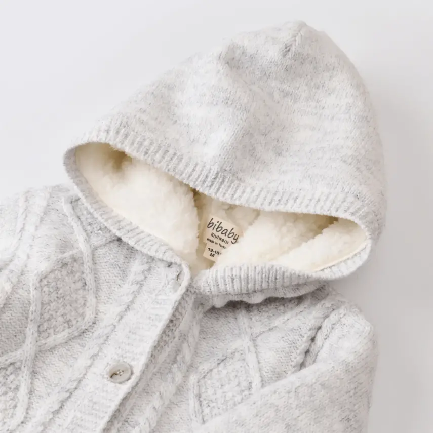 Bibaby Unisex Hırka Triko Desenli Welsoftlu Gri - 11