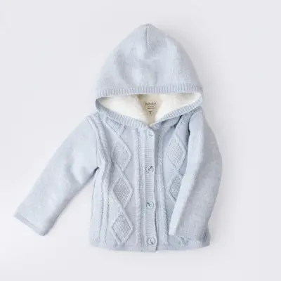 Bibaby Unisex Hırka Triko Desenli Welsoftlu Mavi 