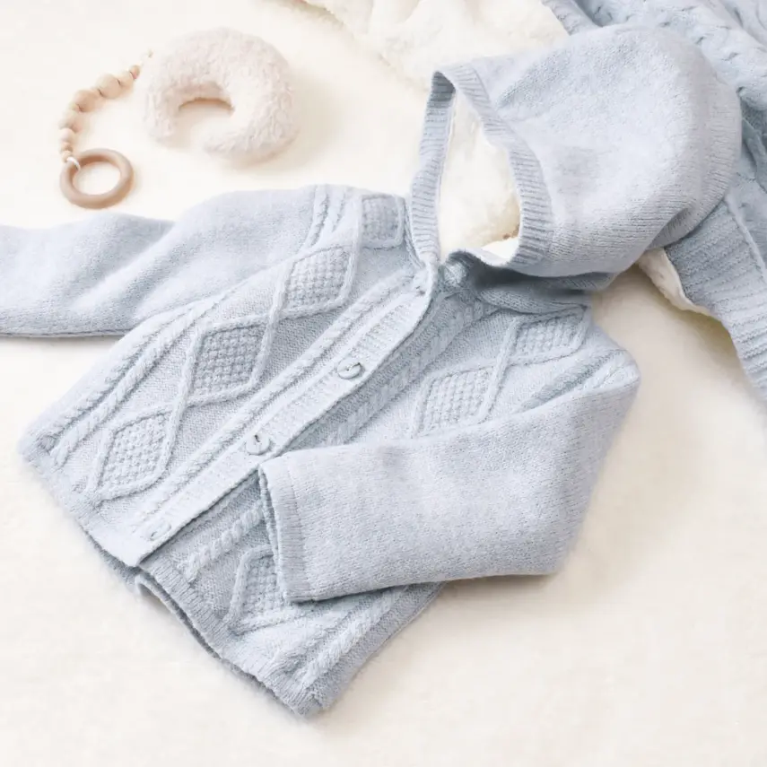 Bibaby Unisex Hırka Triko Desenli Welsoftlu Mavi - 12