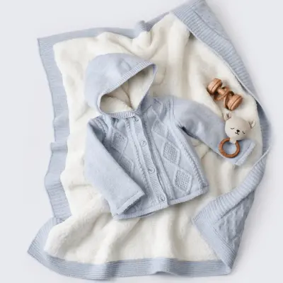 Bibaby Unisex Hırka Triko Desenli Welsoftlu Mavi - 7