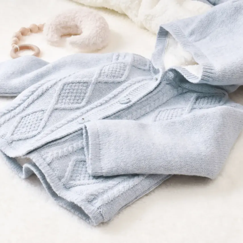 Bibaby Unisex Hırka Triko Desenli Welsoftlu Mavi - 10