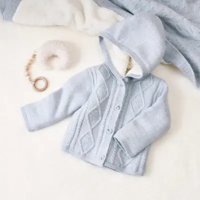 Bibaby Unisex Hırka Triko Desenli Welsoftlu Mavi - 8