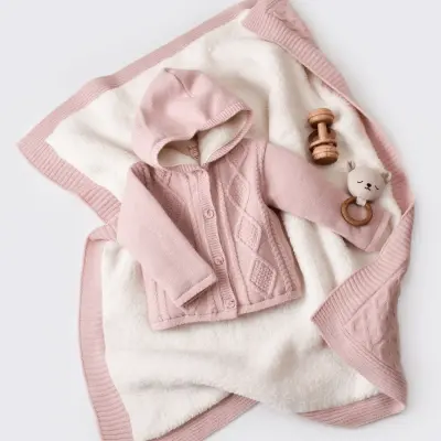 Bibaby Unisex Hırka Triko Desenli Welsoftlu Pembe - 4