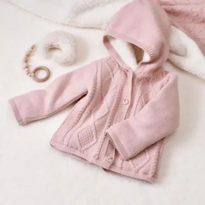Bibaby Unisex Hırka Triko Desenli Welsoftlu Pembe - 5