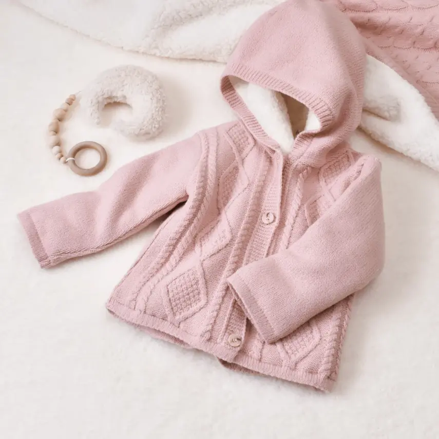 Bibaby Unisex Hırka Triko Desenli Welsoftlu Pembe - 5