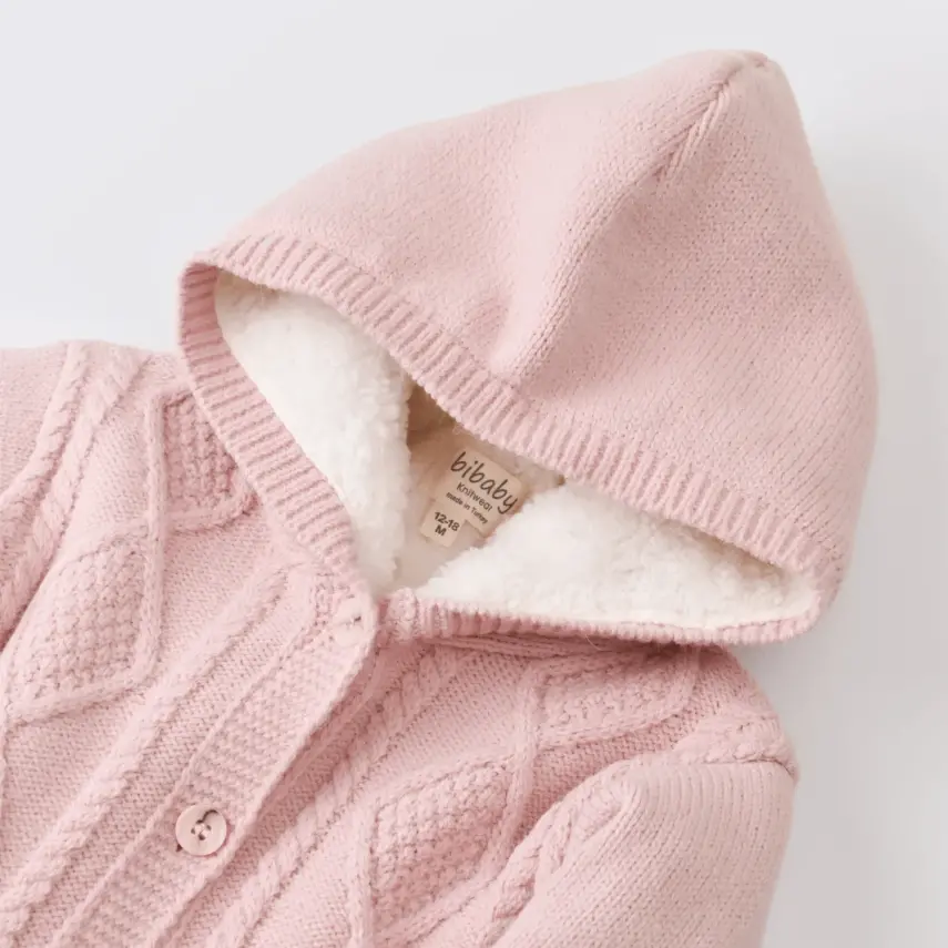 Bibaby Unisex Hırka Triko Desenli Welsoftlu Pembe - 8