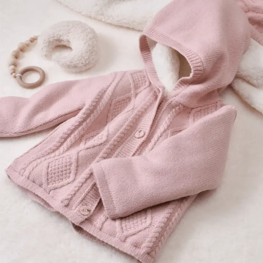 Bibaby Unisex Hırka Triko Desenli Welsoftlu Pembe - 11