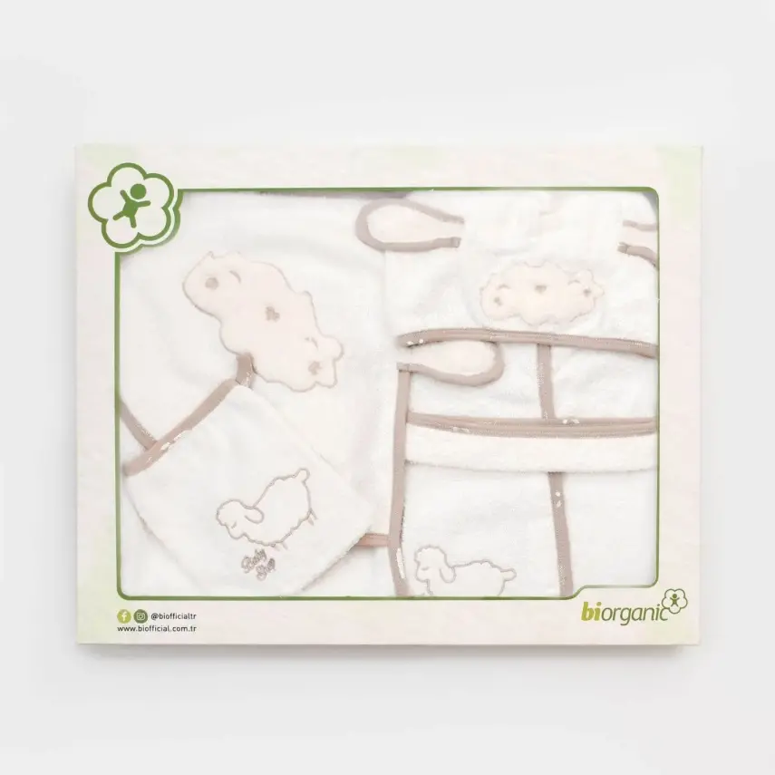 Bibaby Unisex Organik Bornoz Takımı Curly Sheep Bej - 7