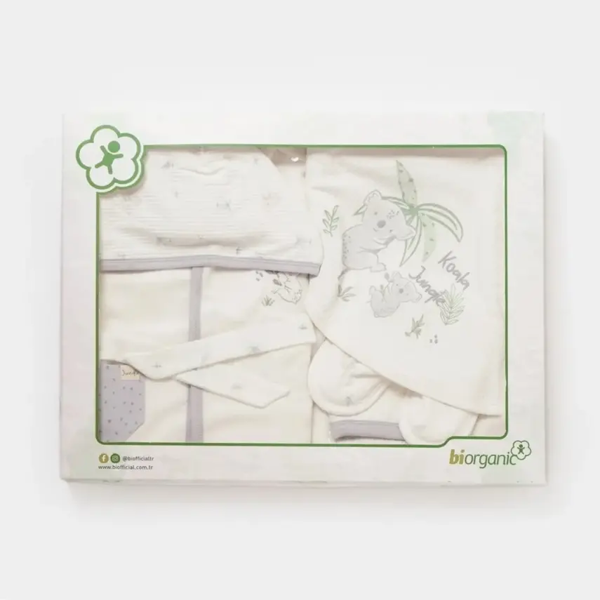 Bibaby Unisex Organik Bornoz Takımı Koala Jungle Gri - 8