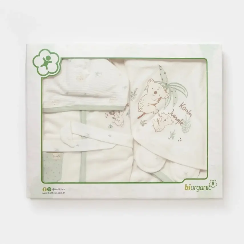 Bibaby Unisex Organik Bornoz Takımı Koala Jungle Mint - 8