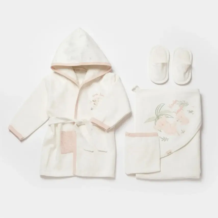 Bibaby Unisex Organik Bornoz Takımı Koala Jungle Pembe - 1