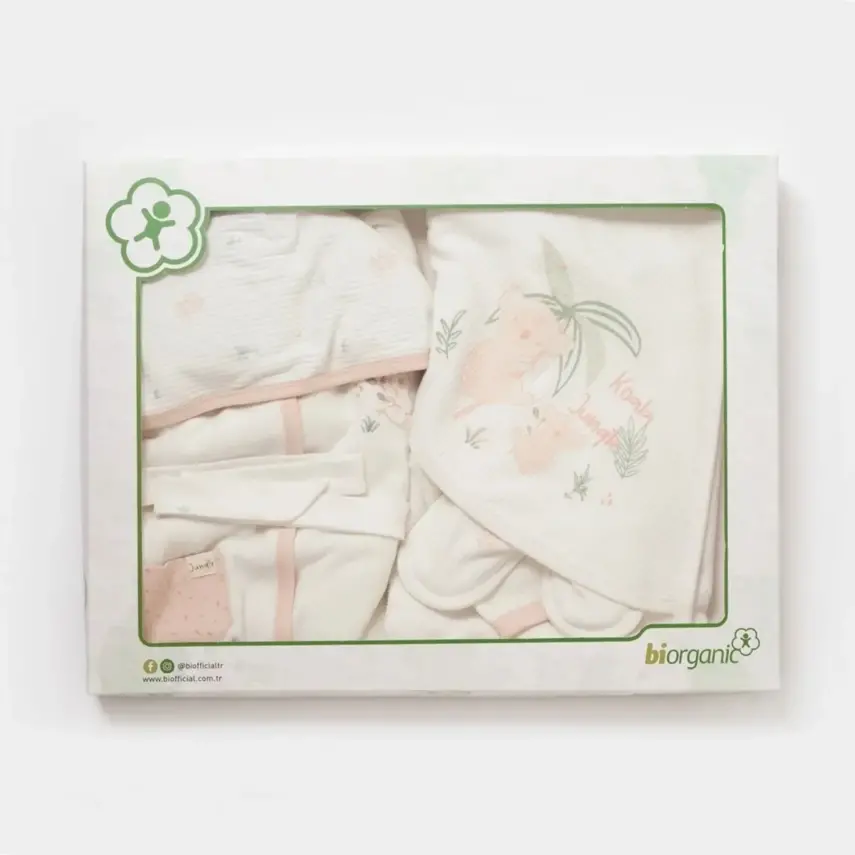 Bibaby Unisex Organik Bornoz Takımı Koala Jungle Pembe - 8
