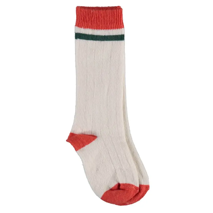 Bibaby Unisex Organik Çorap Dizaltı Çizgili Ekru - Kiremit - 1