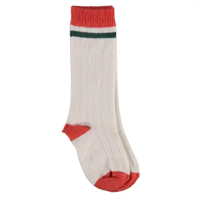 Bibaby Unisex Organik Çorap Dizaltı Çizgili Ekru - Kiremit - 2