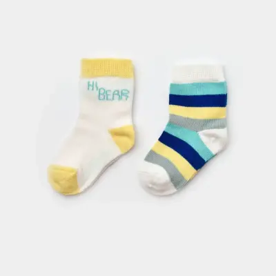 Bibaby Unisex Organik Çorap Soket 2Li Hi Rainbow Hi Bear Yeşil 