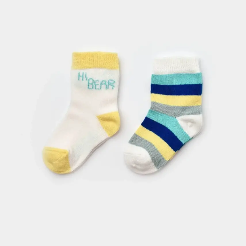 Bibaby Unisex Organik Çorap Soket 2Li Hi Rainbow Hi Bear Yeşil - 1