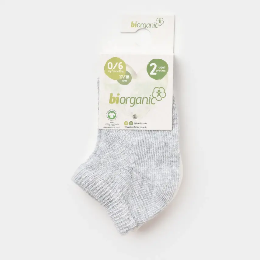 Bibaby Unisex Organik Çorap Soket 2li Summer Gri -Ekru - 2