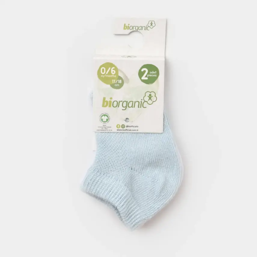 Bibaby Unisex Organik Çorap Soket 2li Summer Mavi - Beyaz - 3