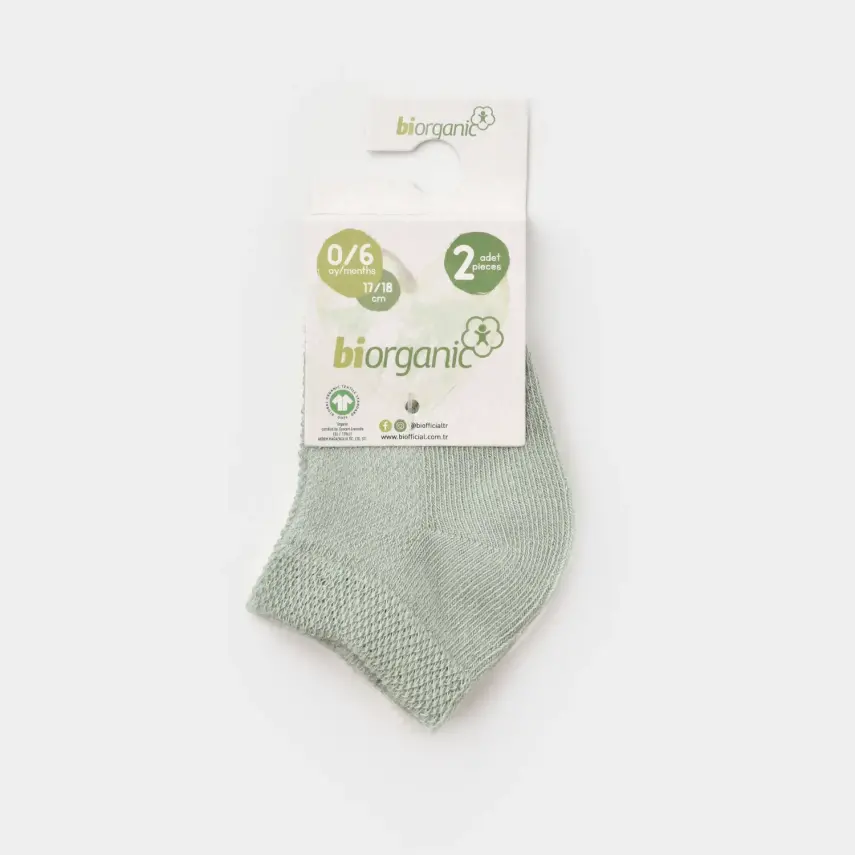 Bibaby Unisex Organik Çorap Soket 2li Summer Mint - Ekru - 3