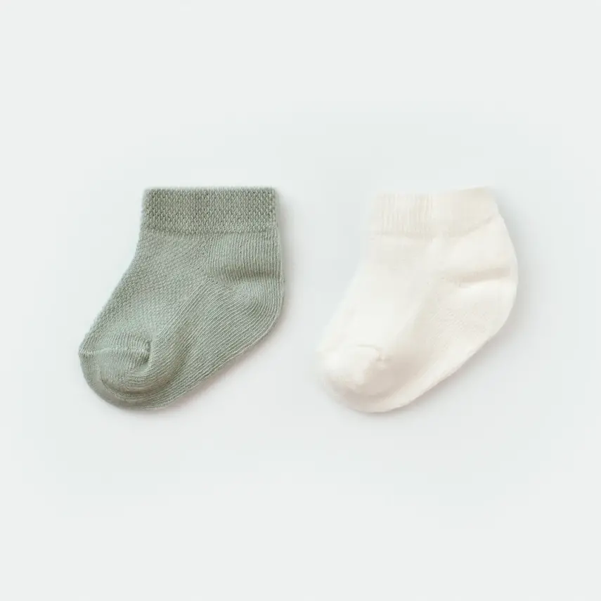 Bibaby Unisex Organik Çorap Soket 2li Summer Mint - Ekru - 1