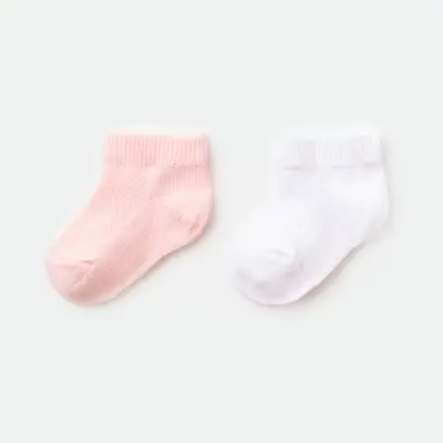 Bibaby Unisex Organik Çorap Soket 2li Summer Pembe - Beyaz 