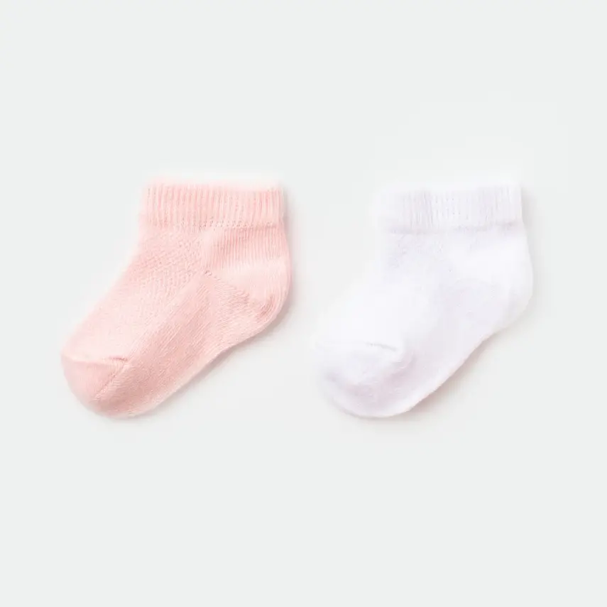 Bibaby Unisex Organik Çorap Soket 2li Summer Pembe - Beyaz - 1