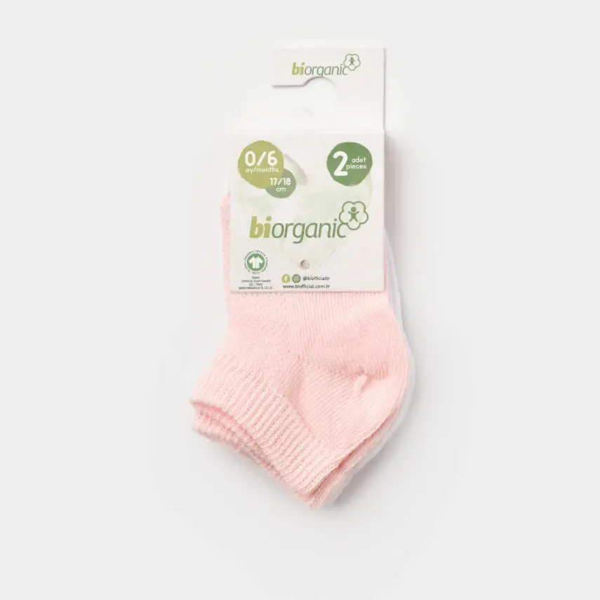 Bibaby Unisex Organik Çorap Soket 2li Summer Pembe - Beyaz - 8