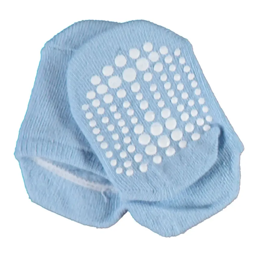 Bibaby Unisex Organik Çorap Soket Kaymaz Taban Points Mavi - 1