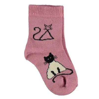 Bibaby Unisex Organik Çorap Soket New Cats Pembe - 2