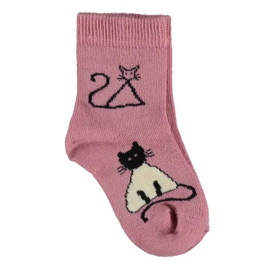 Bibaby Unisex Organik Çorap Soket New Cats Pembe - 2