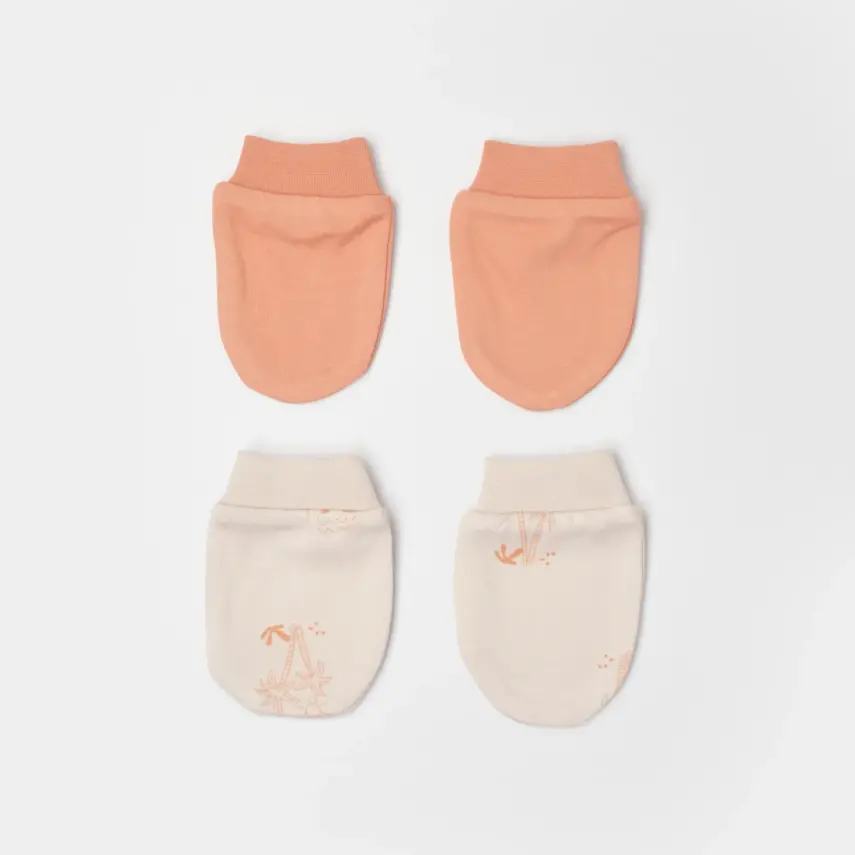 Bibaby Unisex Organik Eldiven 2li Hello Safari Ekru - Kiremit - 1