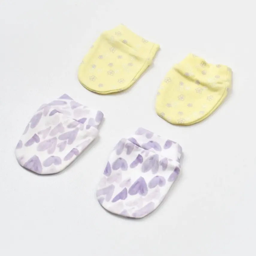 Bibaby Unisex Organik Eldiven 2li Love You Baby Yellow Lavender - 7