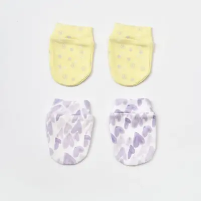 Bibaby Unisex Organik Eldiven 2li Love You Baby Yellow Lavender