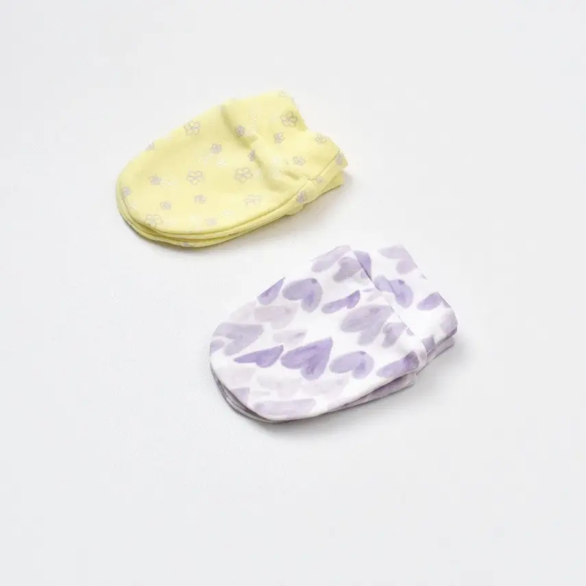 Bibaby Unisex Organik Eldiven 2li Love You Baby Yellow Lavender - 3