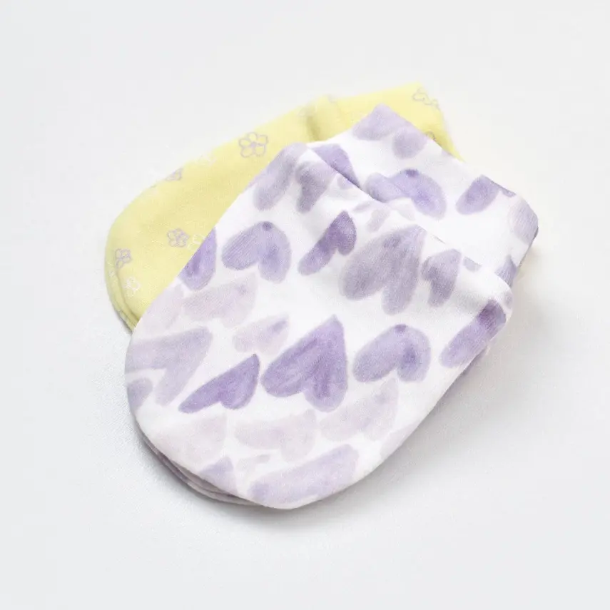 Bibaby Unisex Organik Eldiven 2li Love You Baby Yellow Lavender - 5
