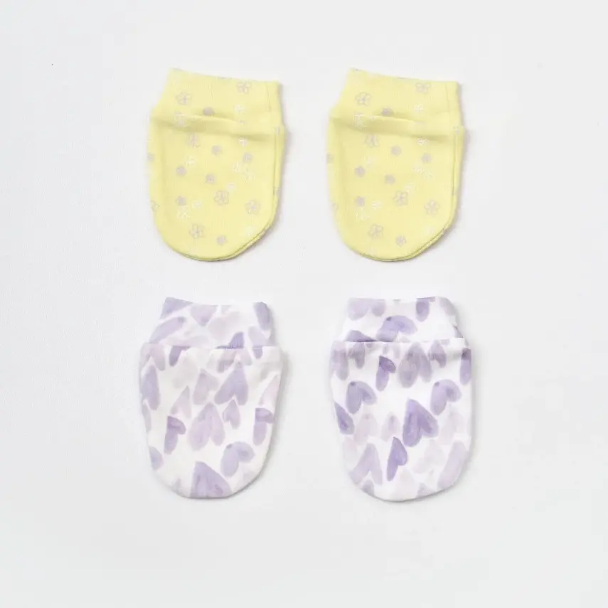 Bibaby Unisex Organik Eldiven 2li Love You Baby Yellow Lavender - 2