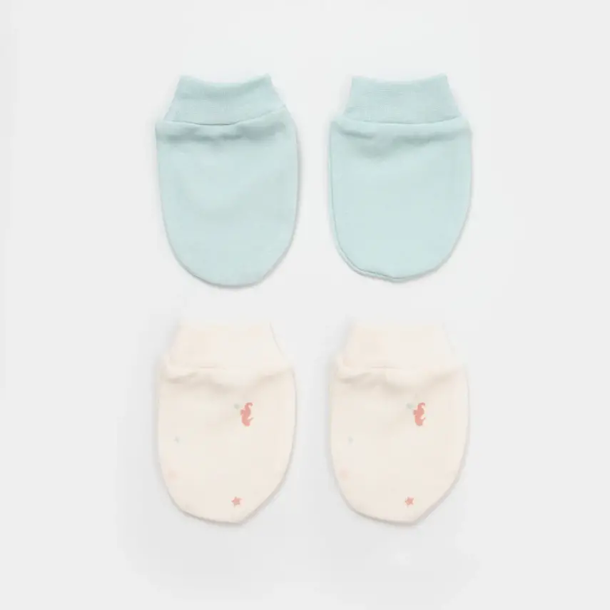 Bibaby Unisex Organik Eldiven 2li Save The Seahorse Bej - Mint - 1