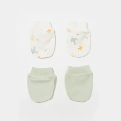 Bibaby Unisex Organik Eldiven 2li Tiny Birds Ekru - Yeşil