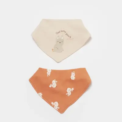 Bibaby Unisex Organik Fular Önlük 2li Cool Lines Bej - Hardal