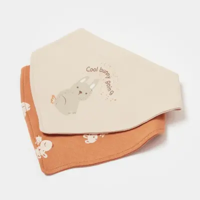 Bibaby Unisex Organik Fular Önlük 2li Cool Lines Bej - Hardal - 2