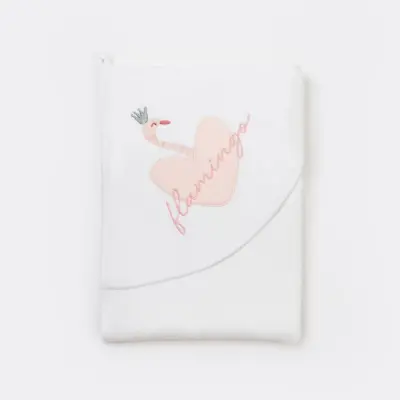 Bibaby Unisex Organik Havlu Örme Lovely Flamingo Ekru - Pembe 