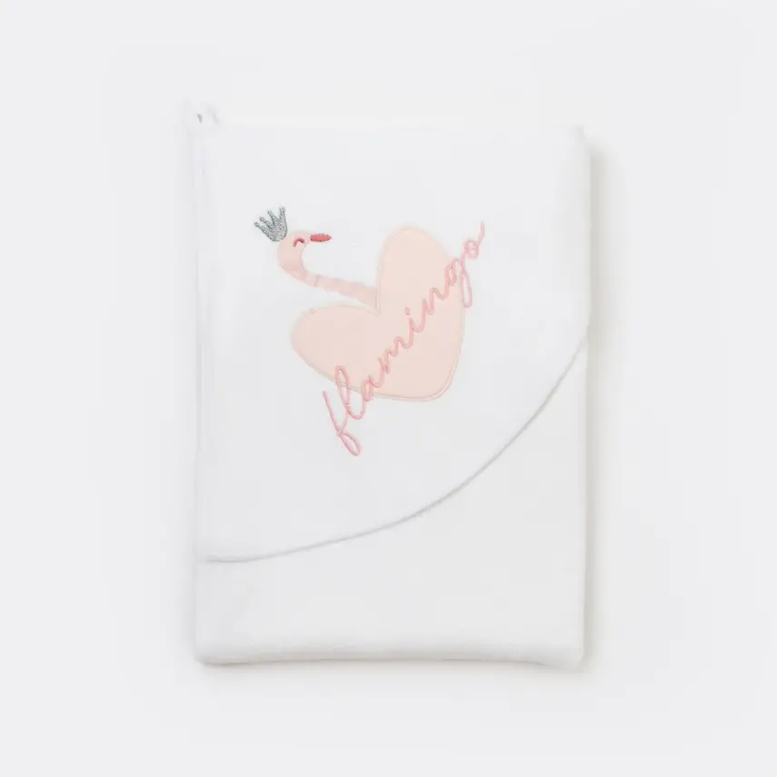 Bibaby Unisex Organik Havlu Örme Lovely Flamingo Ekru - Pembe - 1